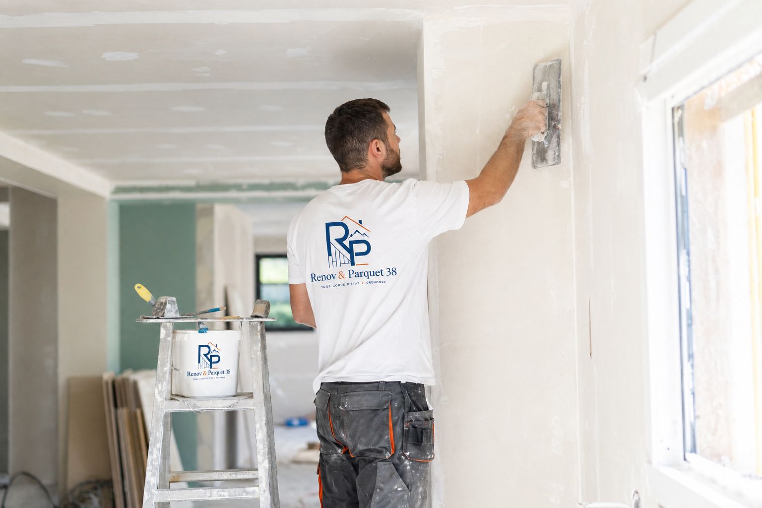 Artisan en situation lors d’une rénovation intérieure